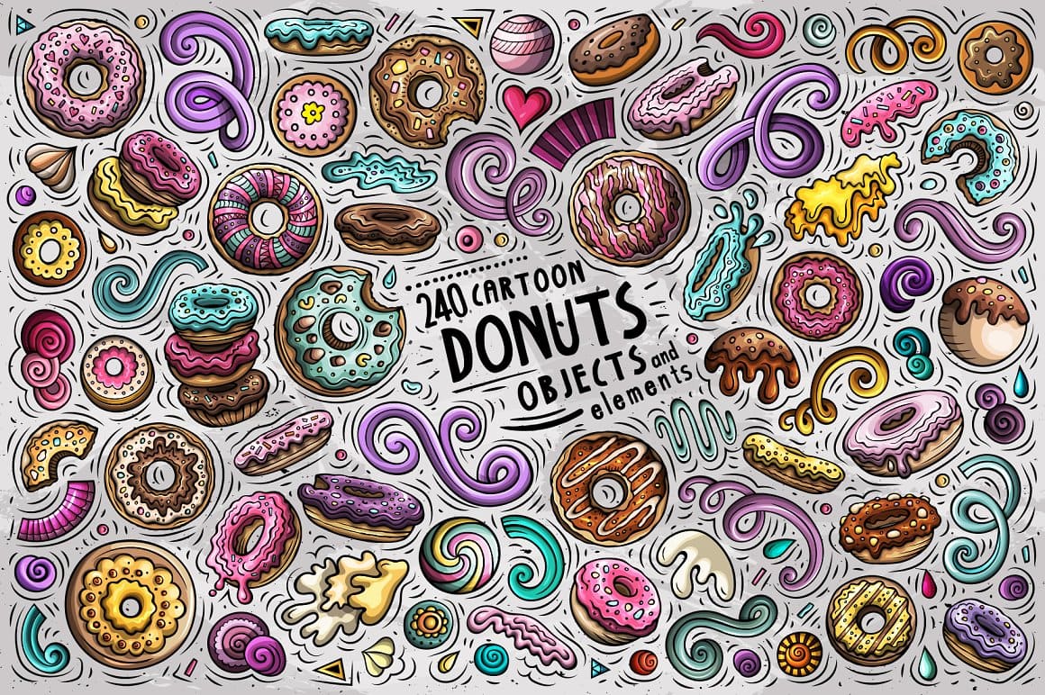 Donuts Cartoon Vector Objects Set Preview 1.