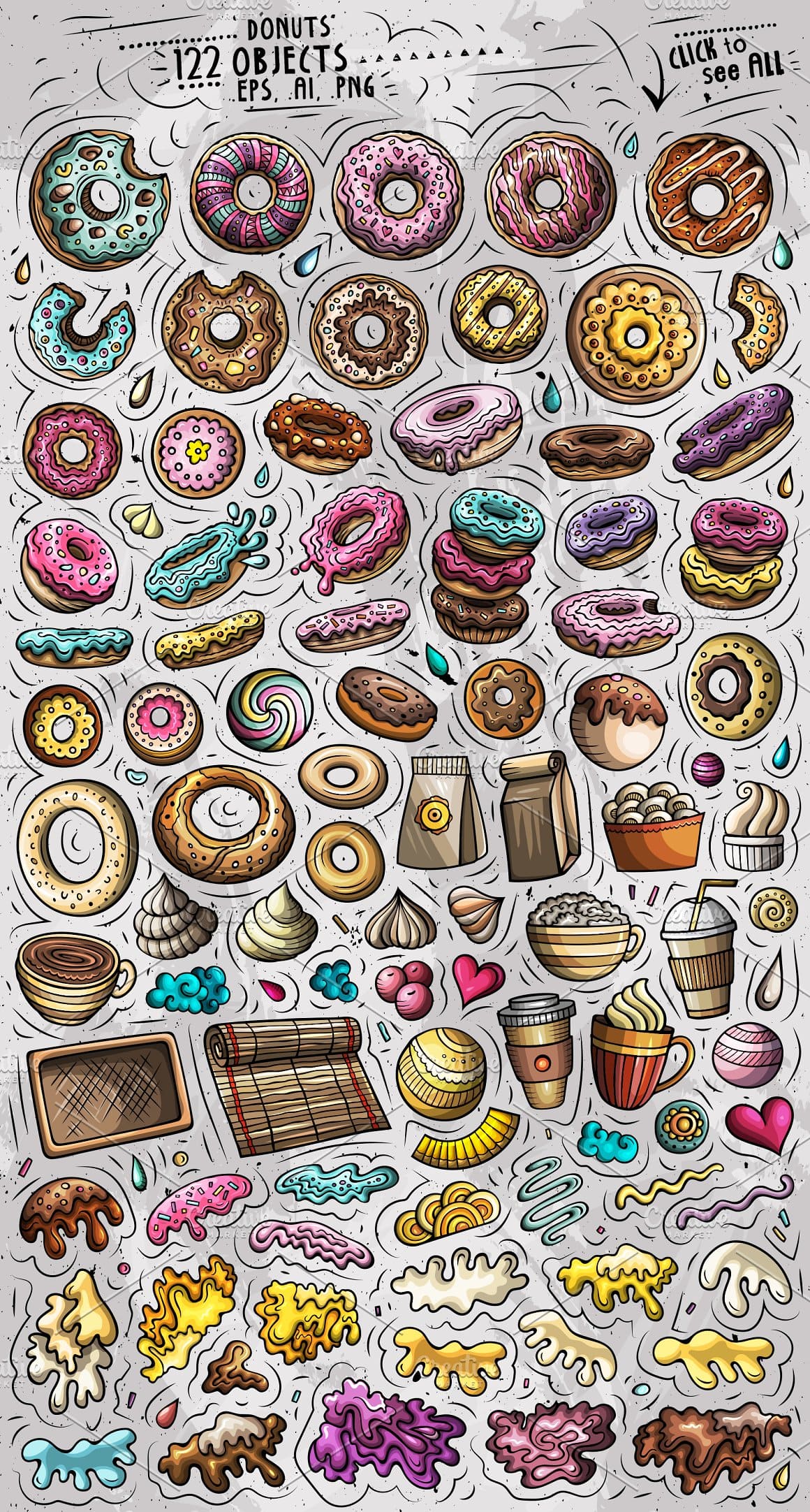 Donuts Cartoon Vector Objects Set Preview 2.