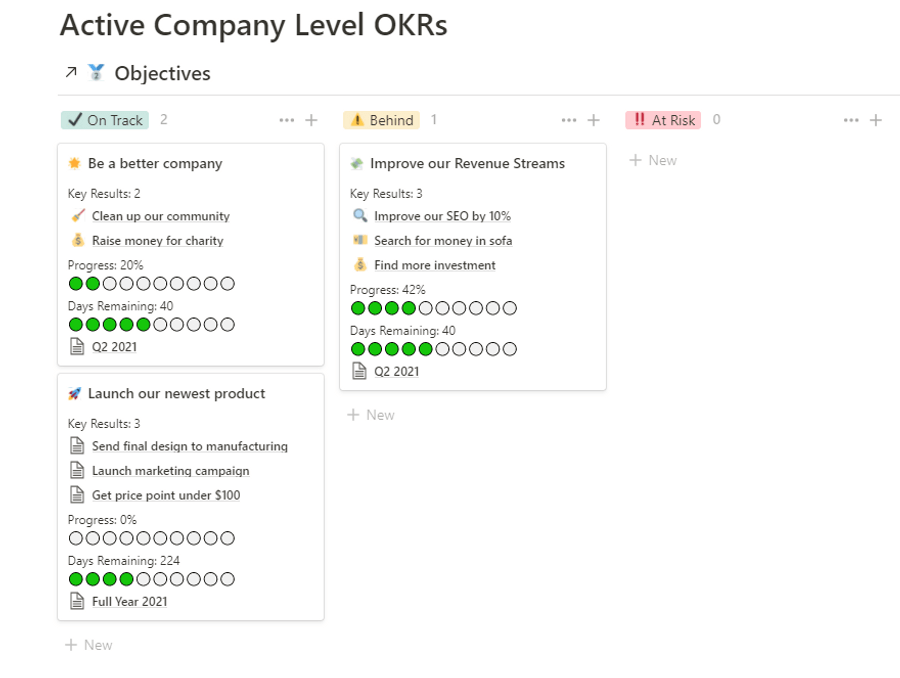 Active company level OKRs.