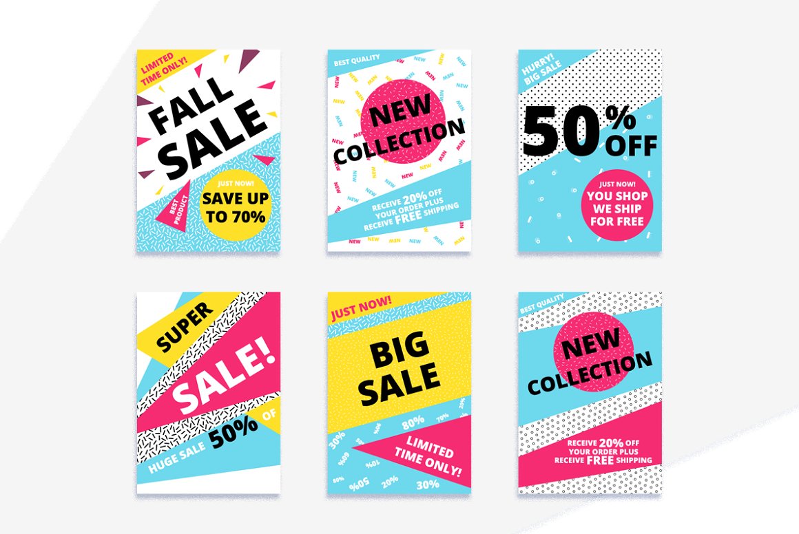Multicolored drawings on the theme of sales.