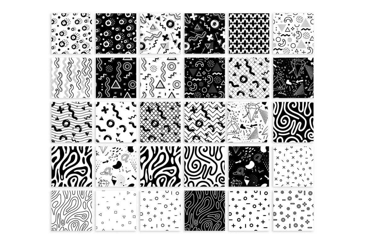 Black and white drawings of different shapes on the background.