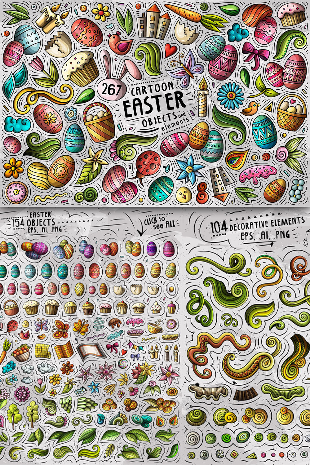 Easter Cartoon Objects Set Pinterest 1000 1500.