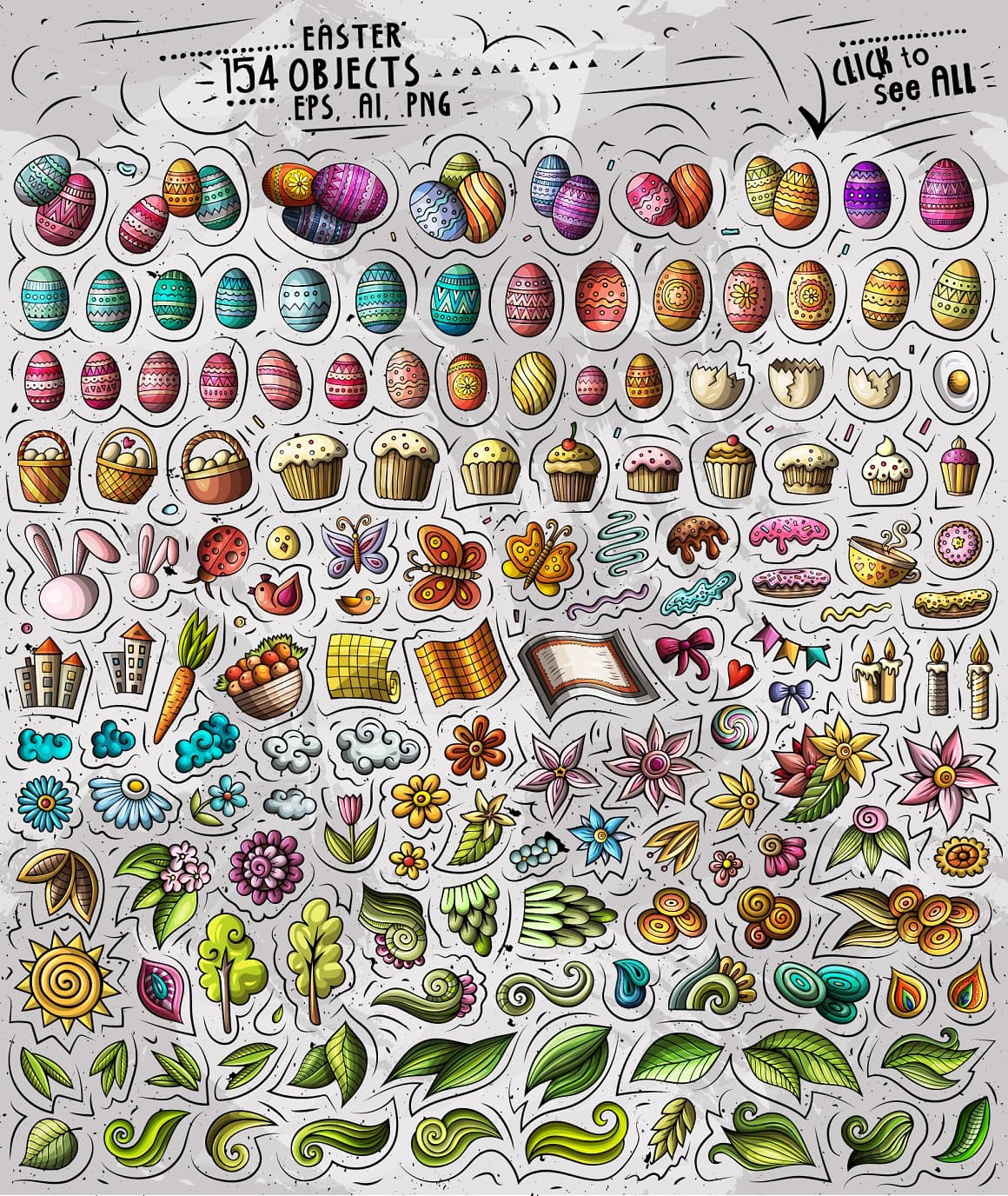 Easter Cartoon Objects Set Preview 2.