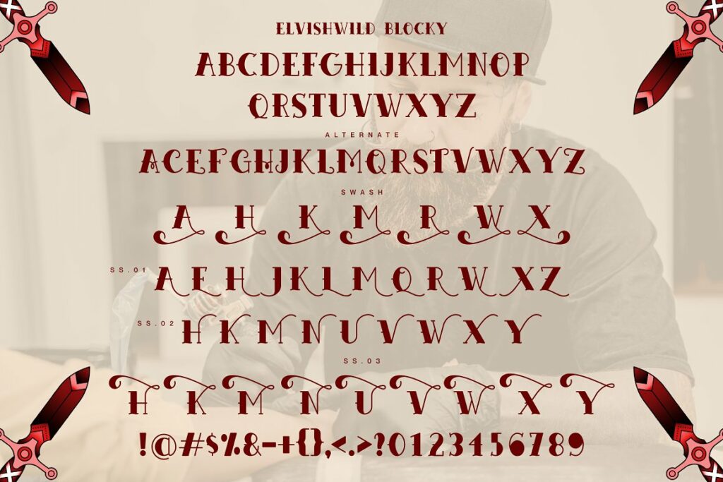 Elvishwild font blocky alphabet.
