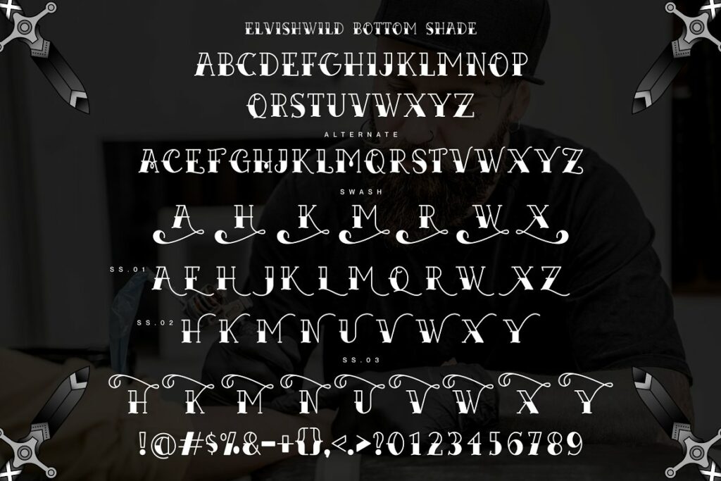 Elvishwild font bottom shade alphabet.