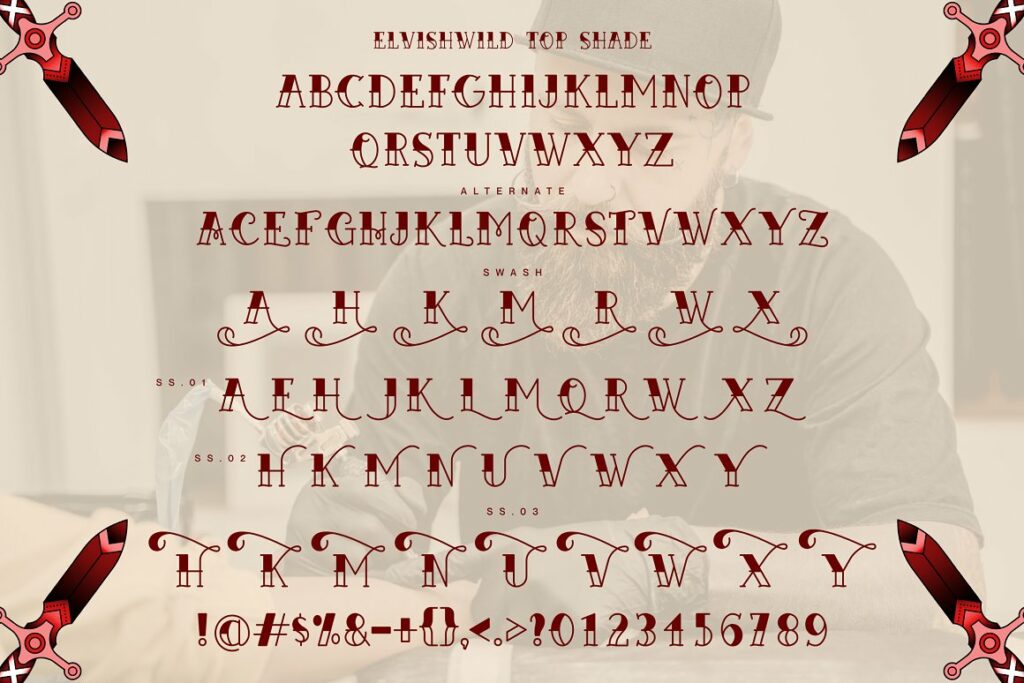 Elvishwild font top shade alphabet.
