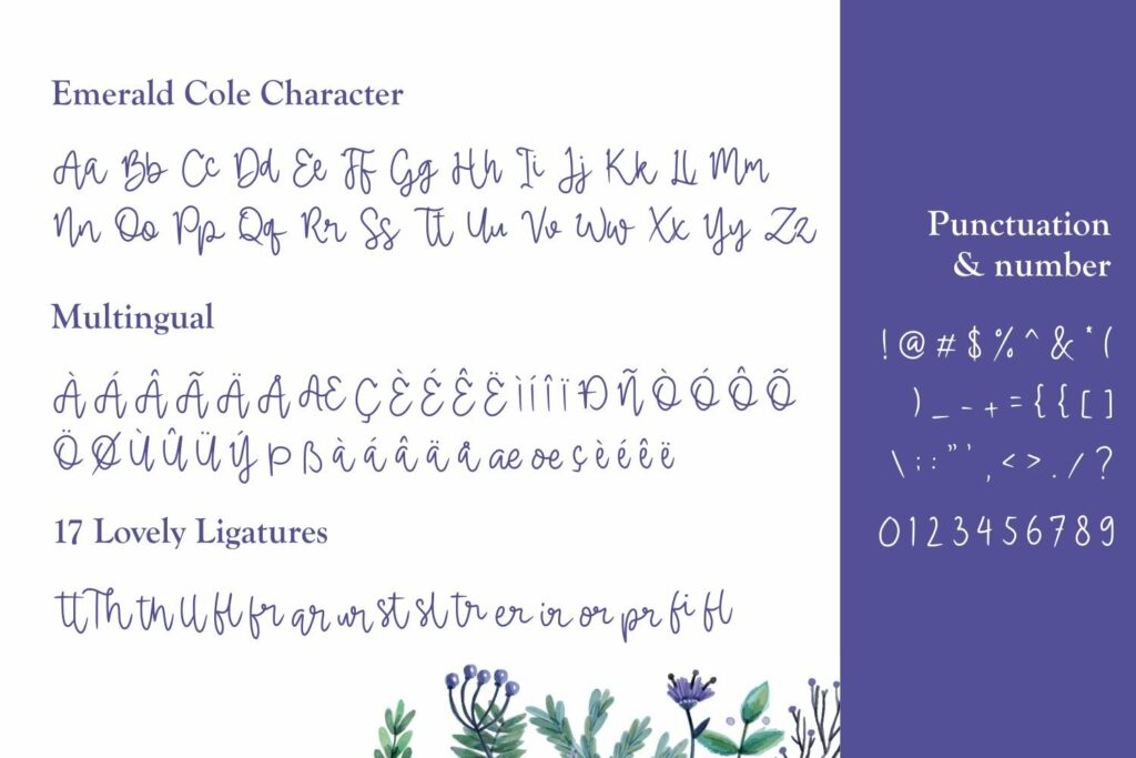 Emerald cole font alphabet.