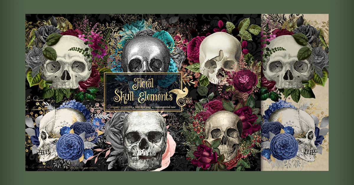 Floral Skull Graphic Elements facebook image.