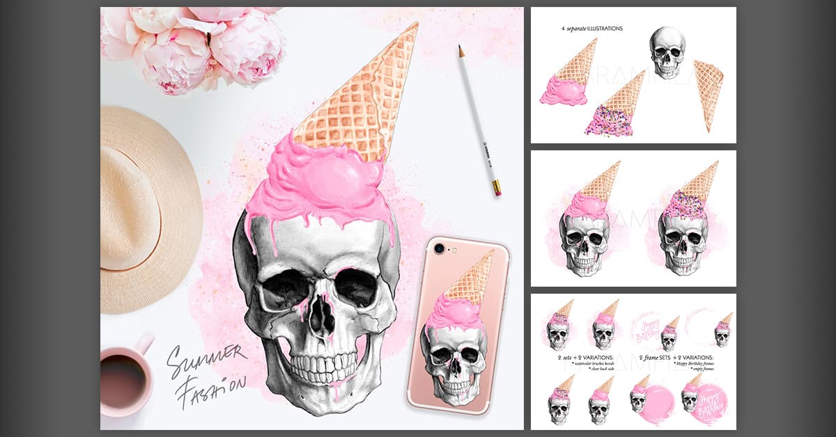 Skull with Melting Ice-Cream Hat facebook image.