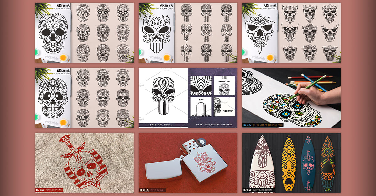 100 Decorative Vector Skulls facebook image.
