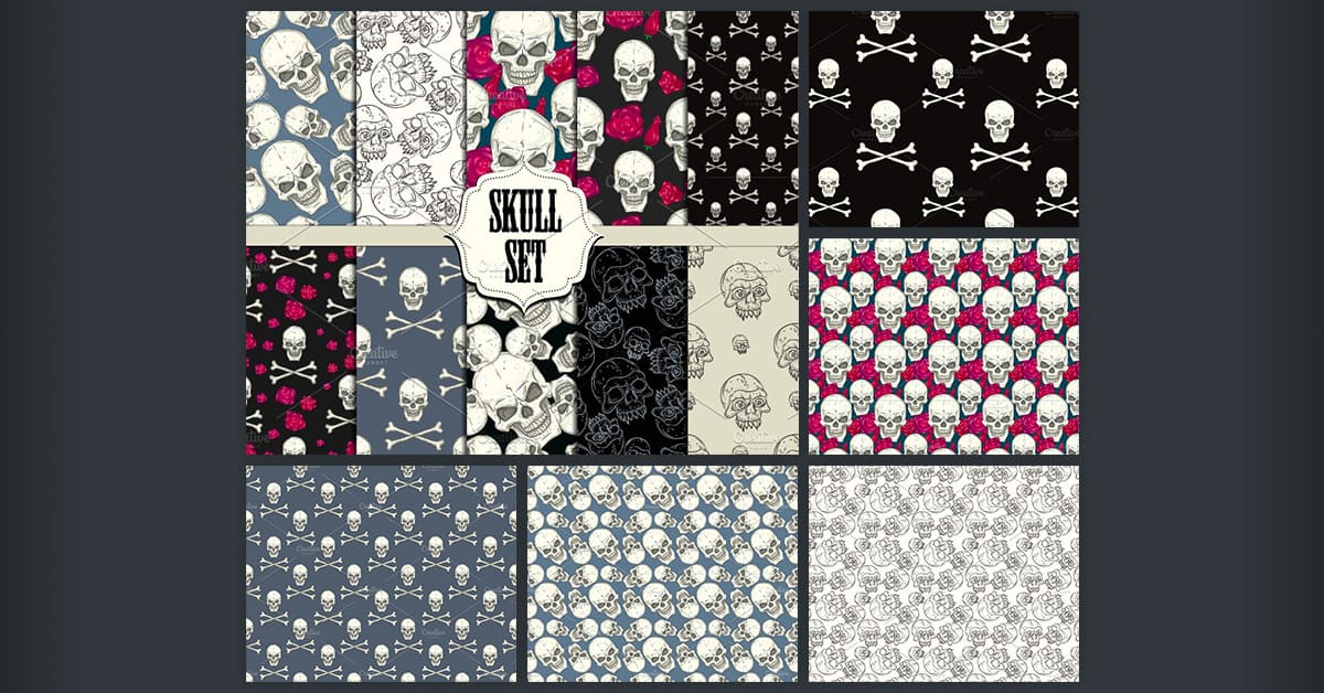 Skull Set. Seamless Patterns facebook image.