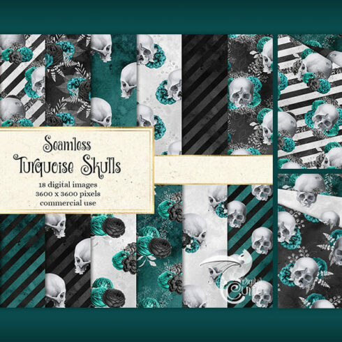 Turquoise Skull Digital Paper facebook image.