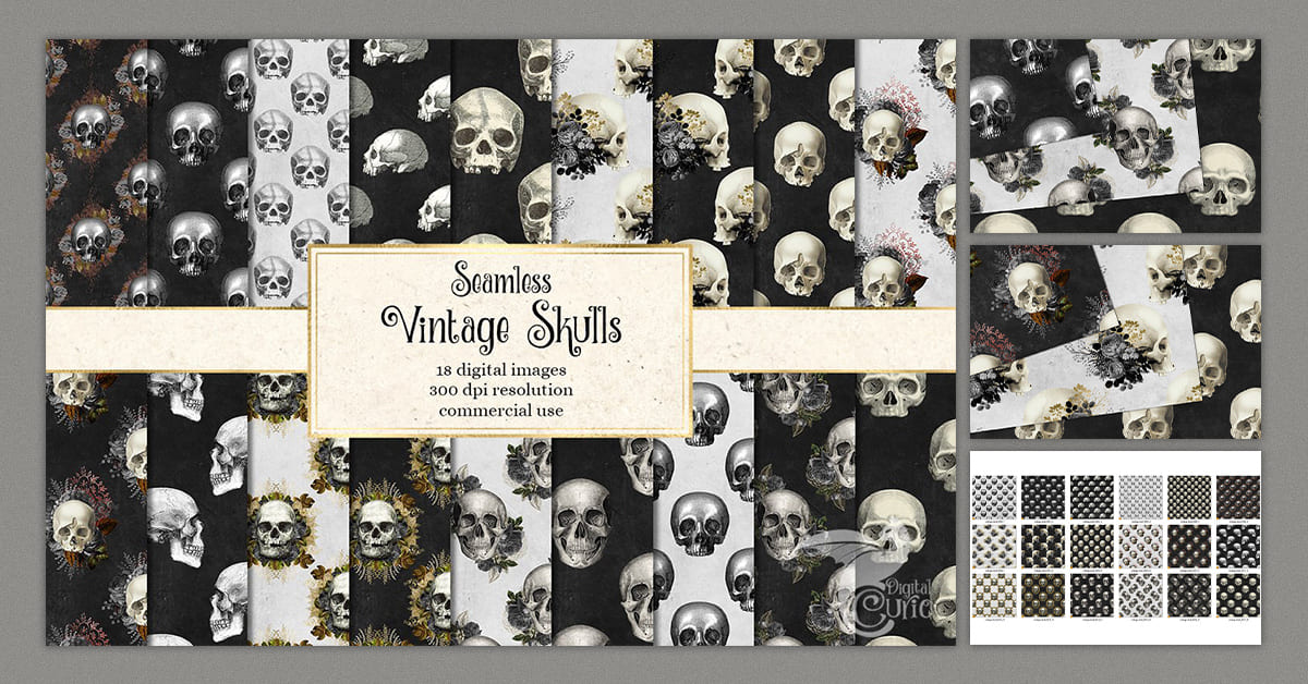 Vintage Skulls Digital Paper facebook image.