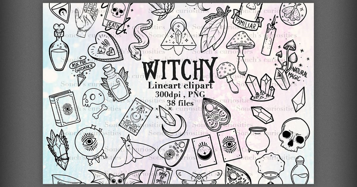 Witch Inspired Linear Clipart facebook image.