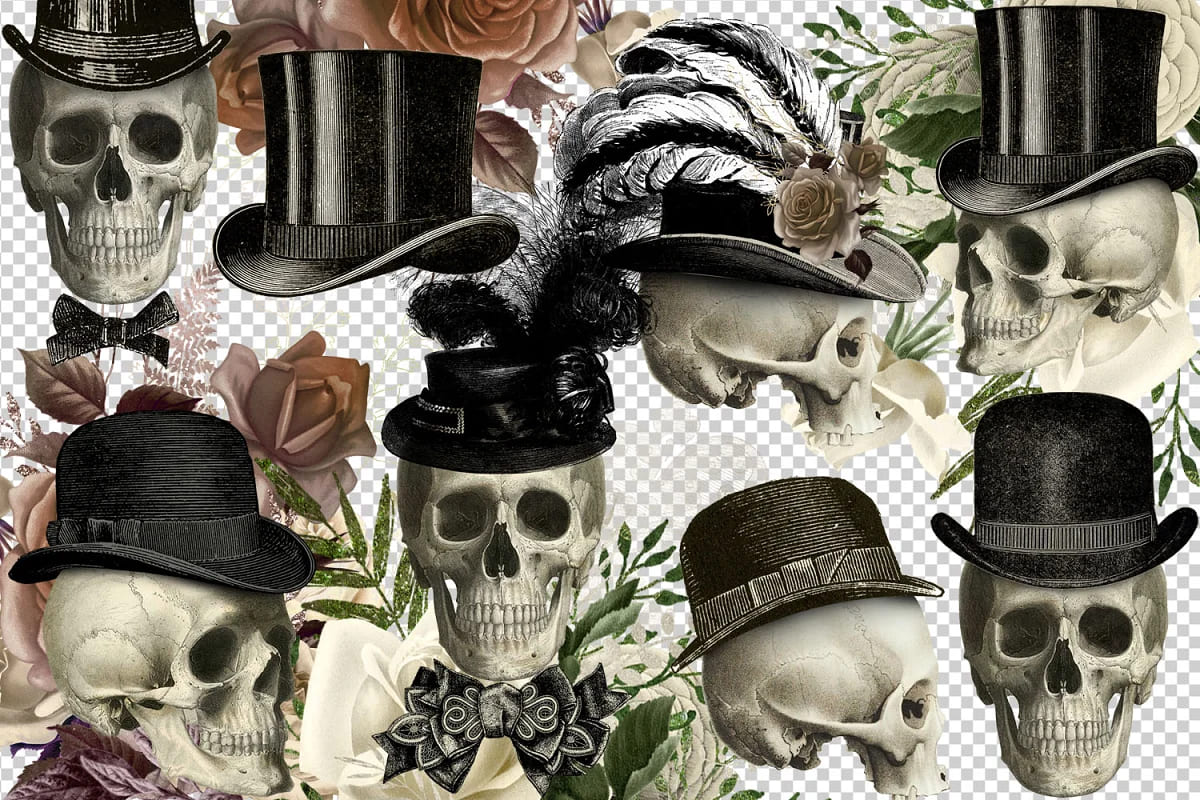 fancy skulls clipart collection.