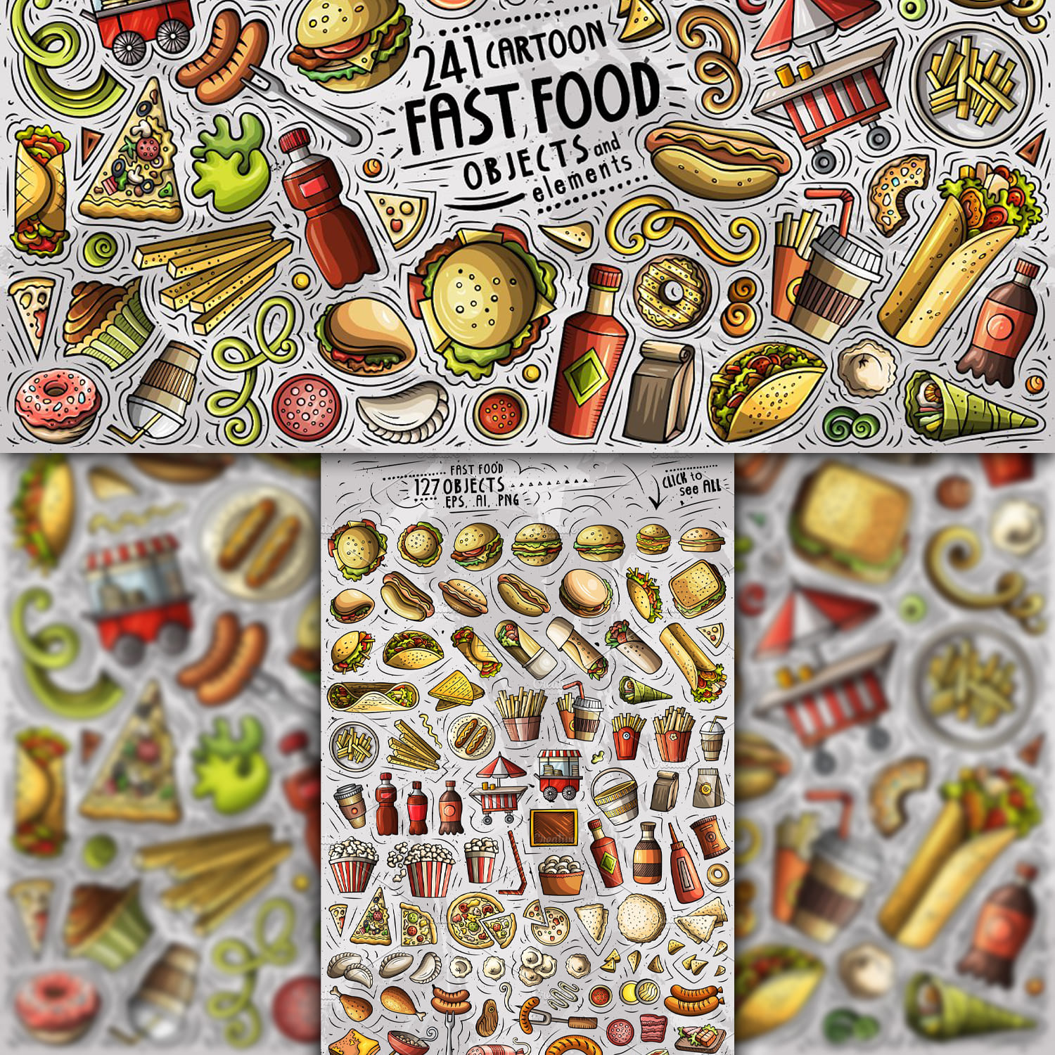Fast Food Cartoon Objects Set 1500 1500 1.