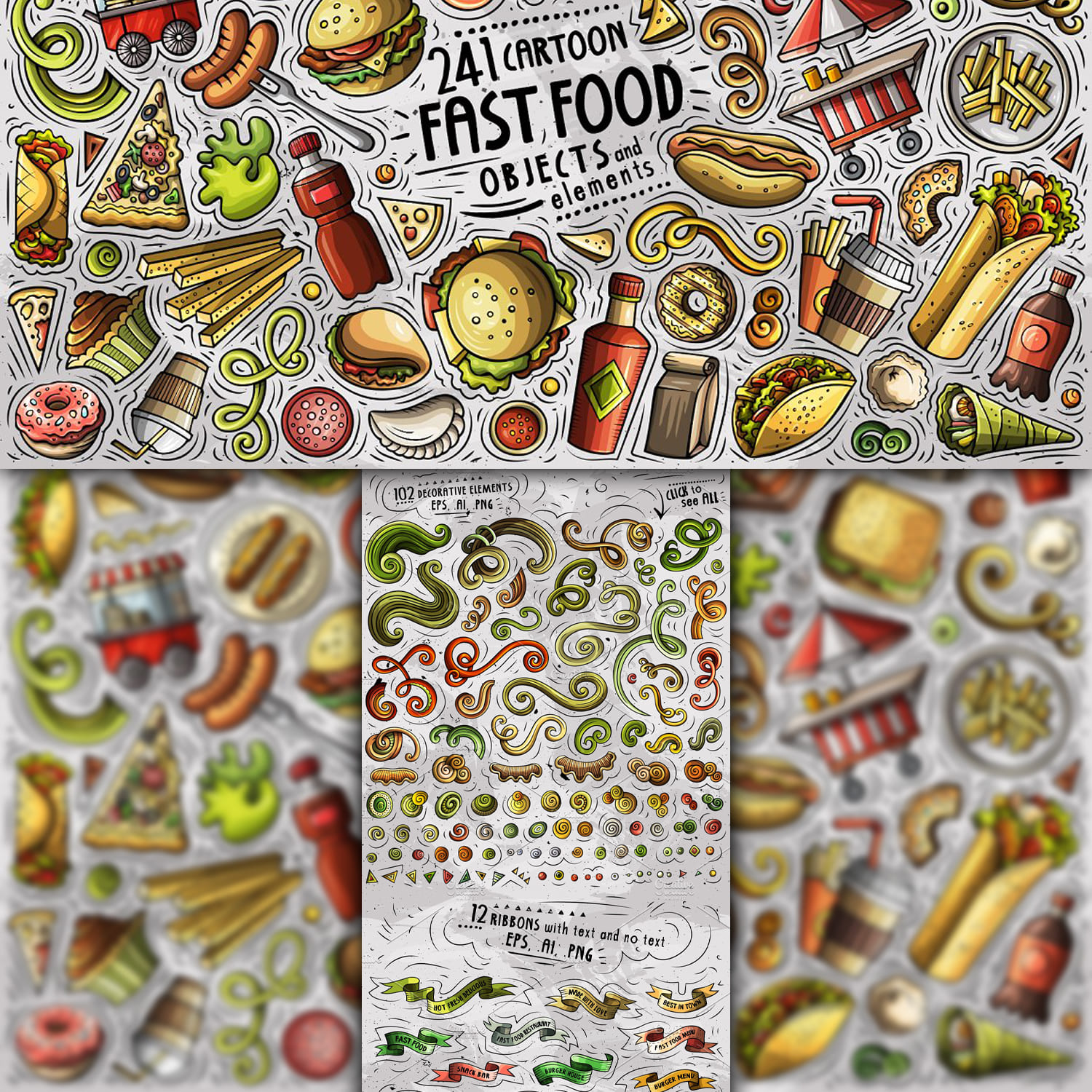 Fast Food Cartoon Objects Set 1500 1500 2.