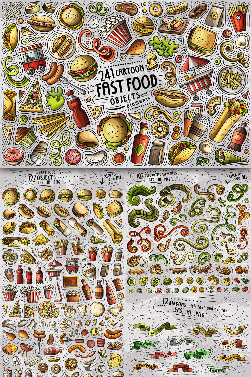 Fast Food Cartoon Objects Set Pinterest 1000 1500.