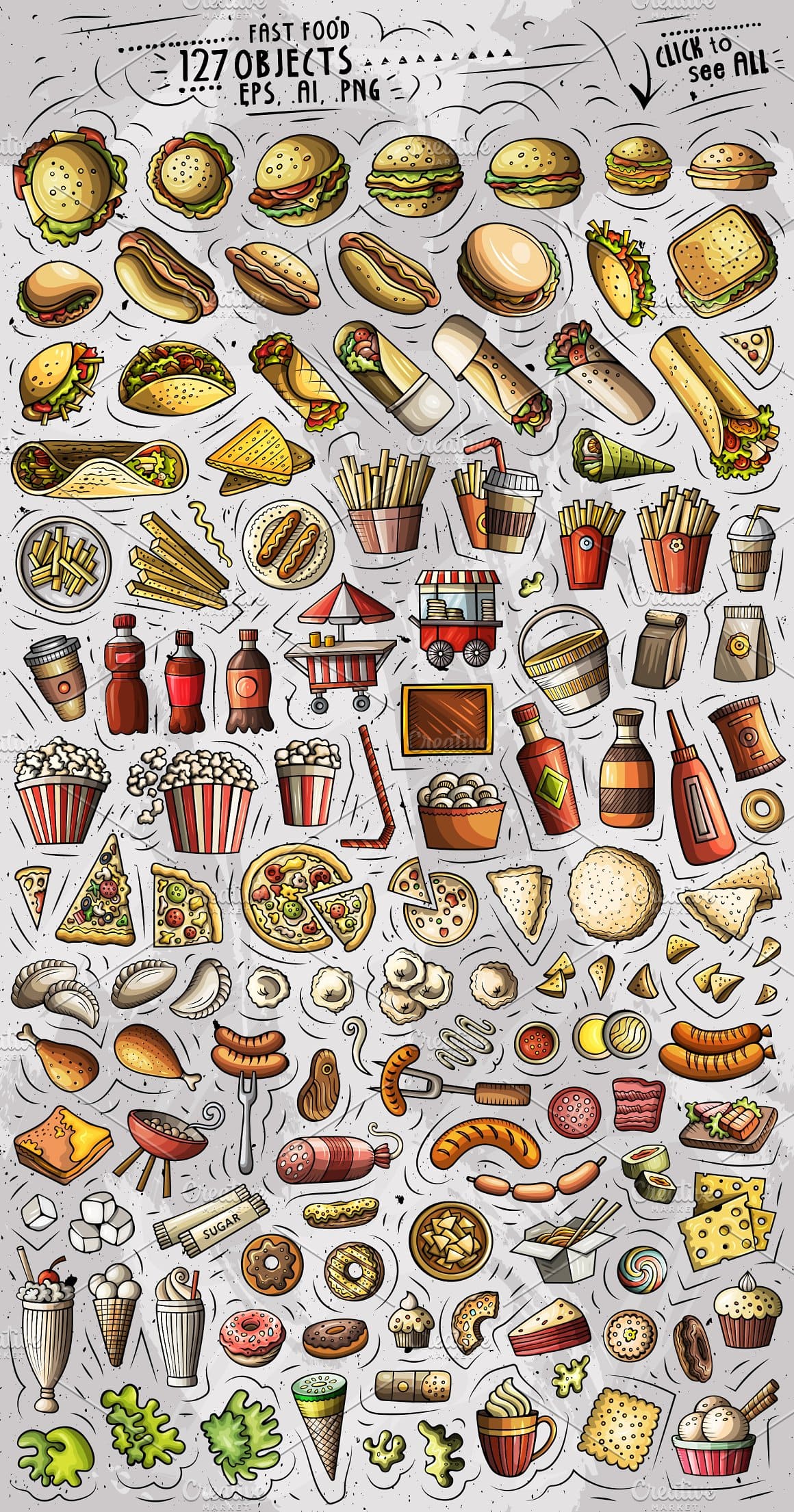 Fast Food Cartoon Objects Set Preview 2.