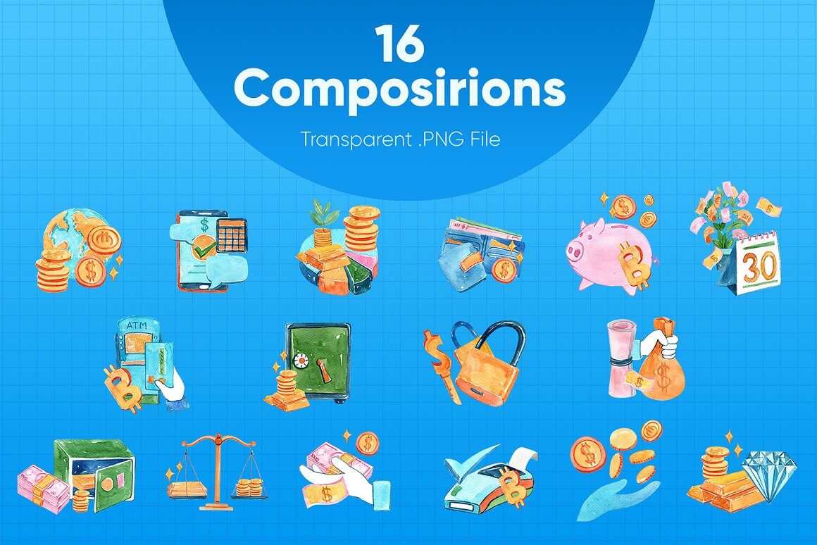 16 composirions of financial theme.