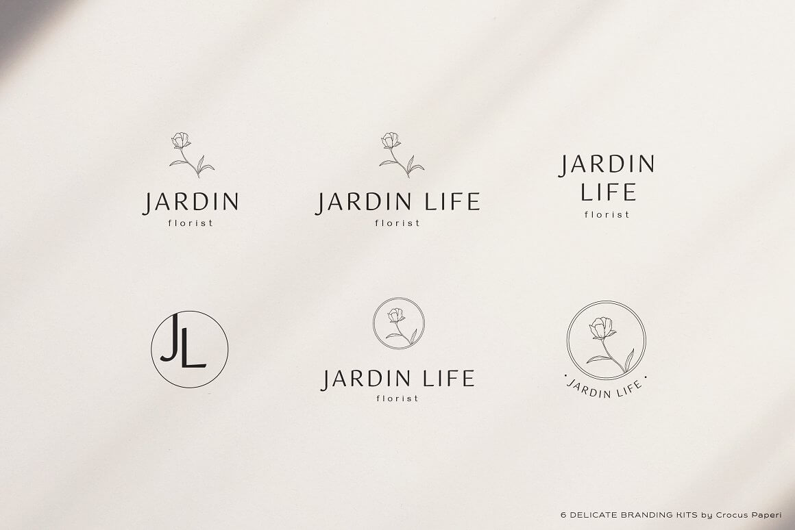 Jardin life florist logo with and without a flower.
