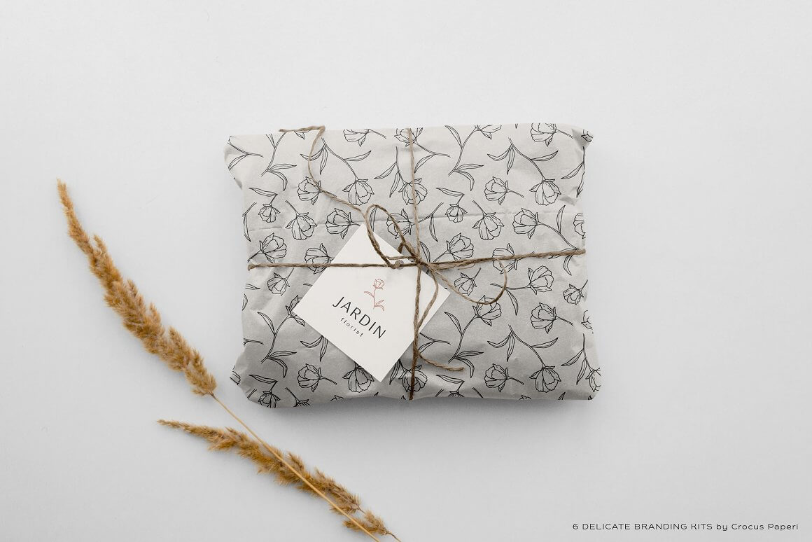 Gift wrapped in gift paper with floral print.
