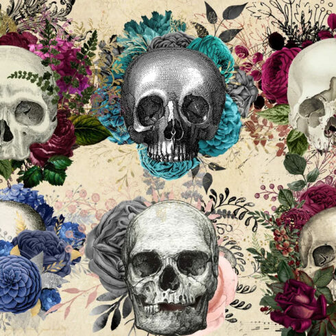 floral skull elements clipart.
