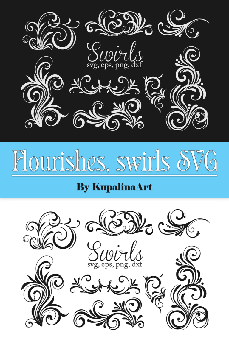 Flourishes Svg, Swirls Svg, Black And White Colors – MasterBundles