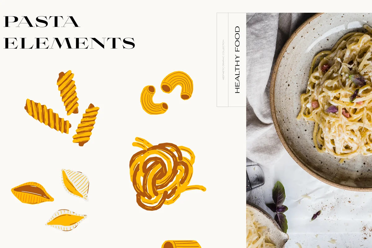 food aesthetic pack pasta elements.