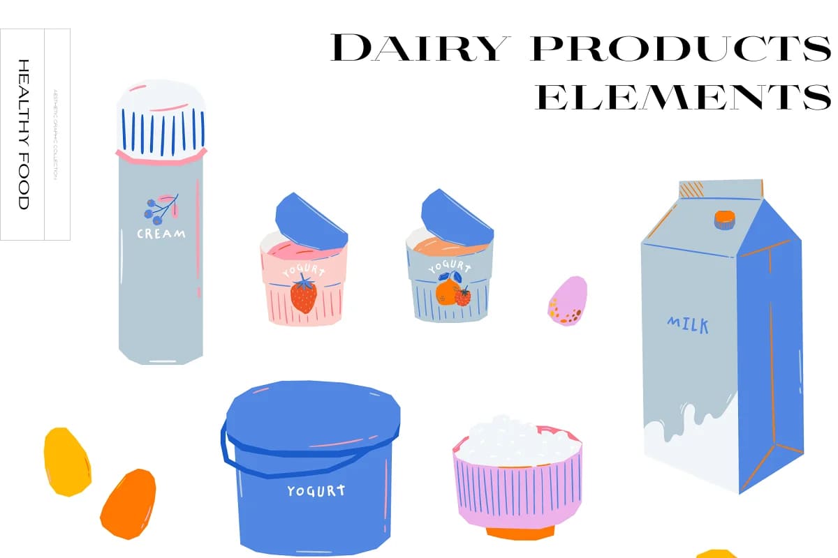 food aesthetic pack dairy products elements.
