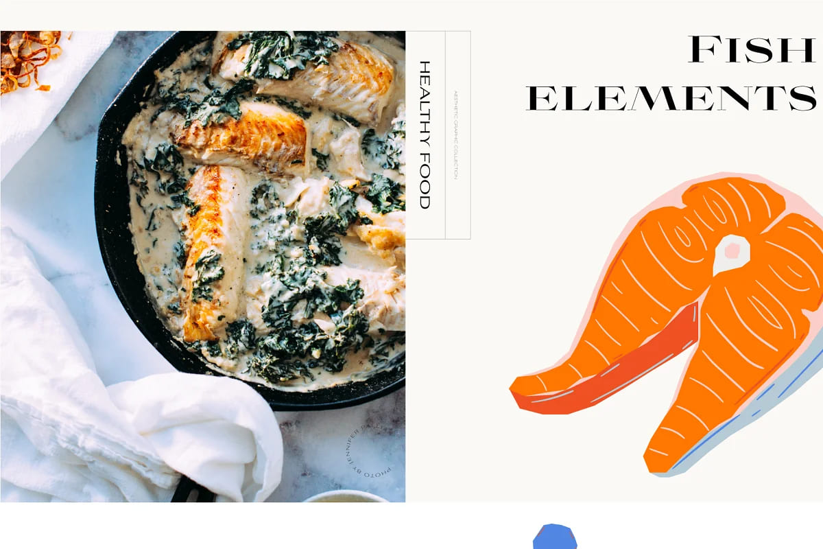 food aesthetic pack fish elements.