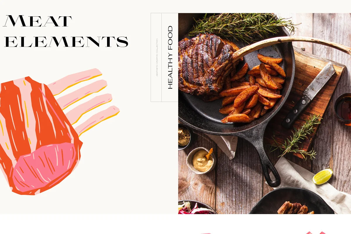 food aesthetic pack meat elements.
