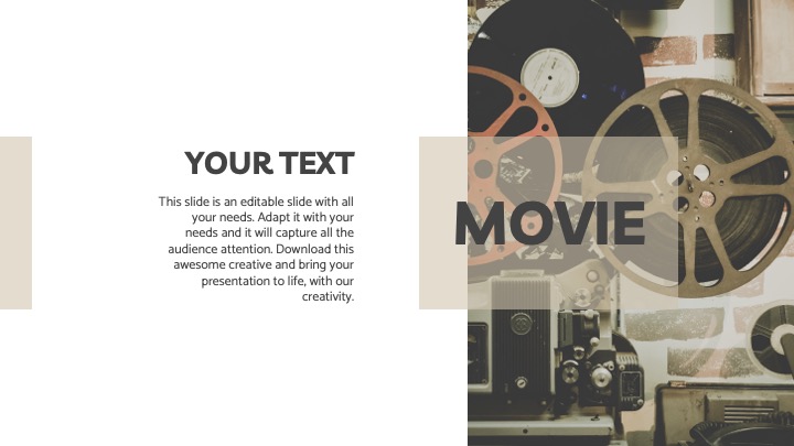 The text on the slide is about movies.