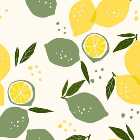 fruit 6 seamless patterns lemons.