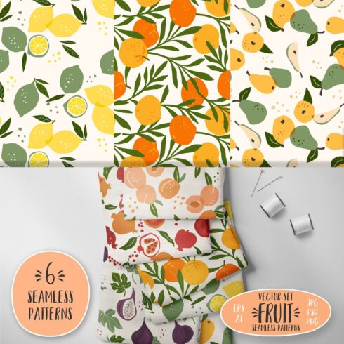 Fruit. 6 Seamless Patterns cover image.