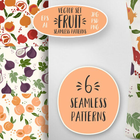 Fruit. 6 Seamless Patterns facebook image.