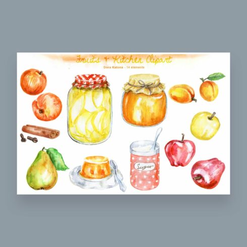 Yellow color fruits kitchen clipart.