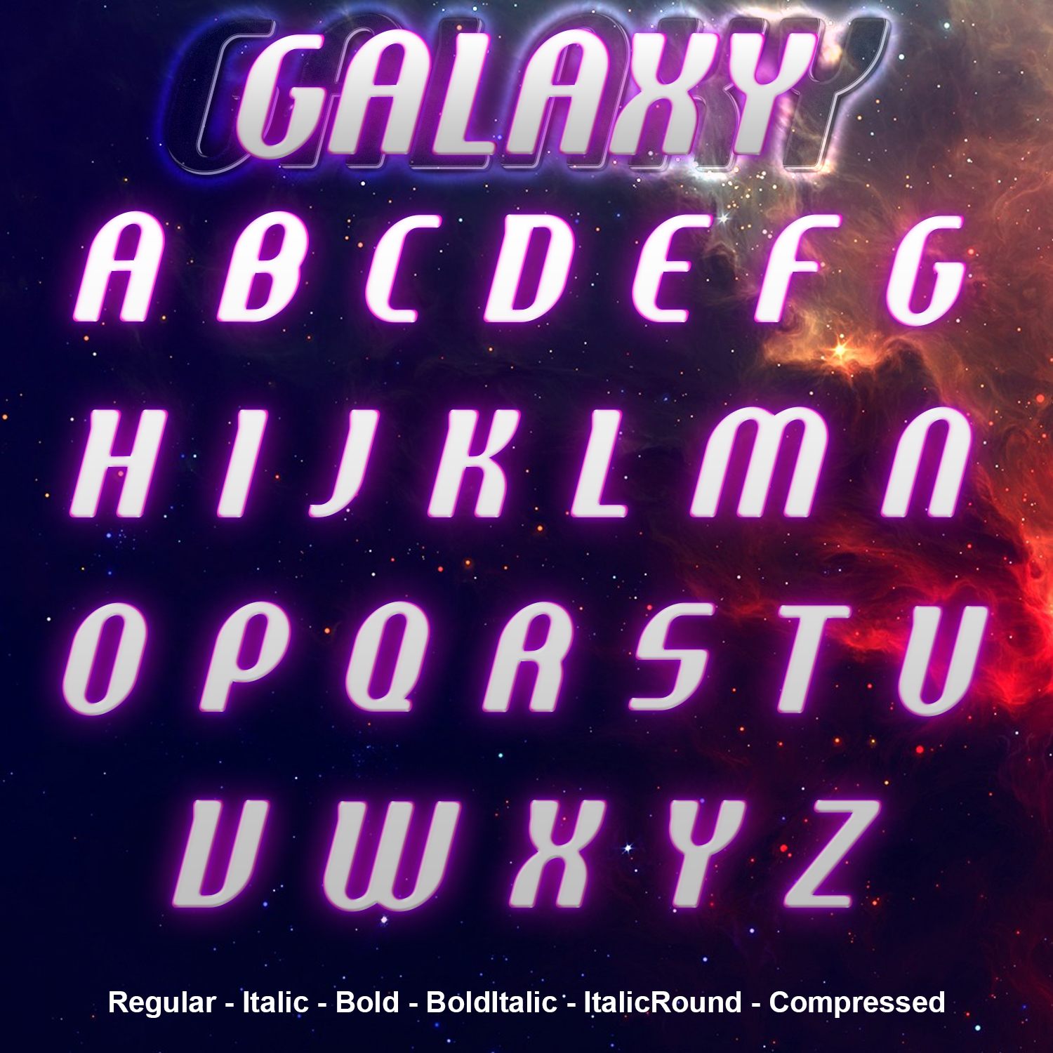 Pink alphabet using font on space background.