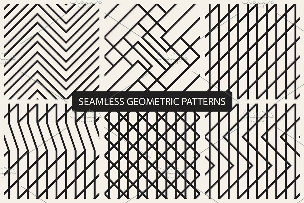 6 patterns with geometric design in grey color.