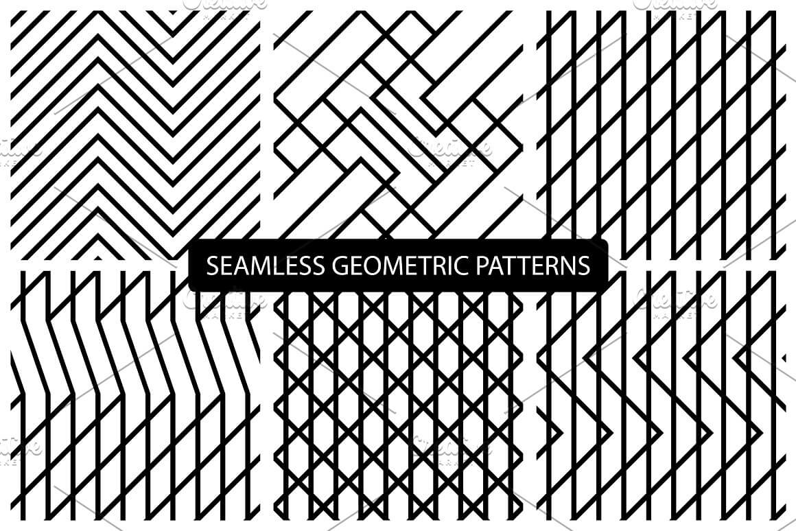 6 patterns with geometric design in black color.