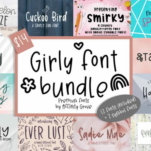 Girly Font Bundle - 12 Adorable Girly Fonts! | Master Bundles