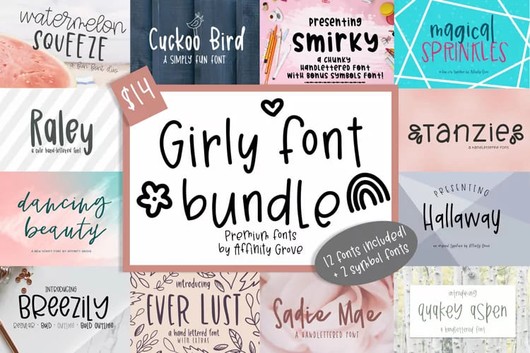 Girly Font Bundle - 12 Adorable Girly Fonts! facebook image.