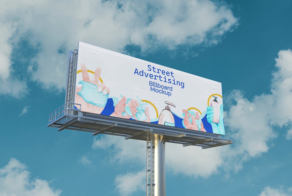 Unique billboard with hand washing.