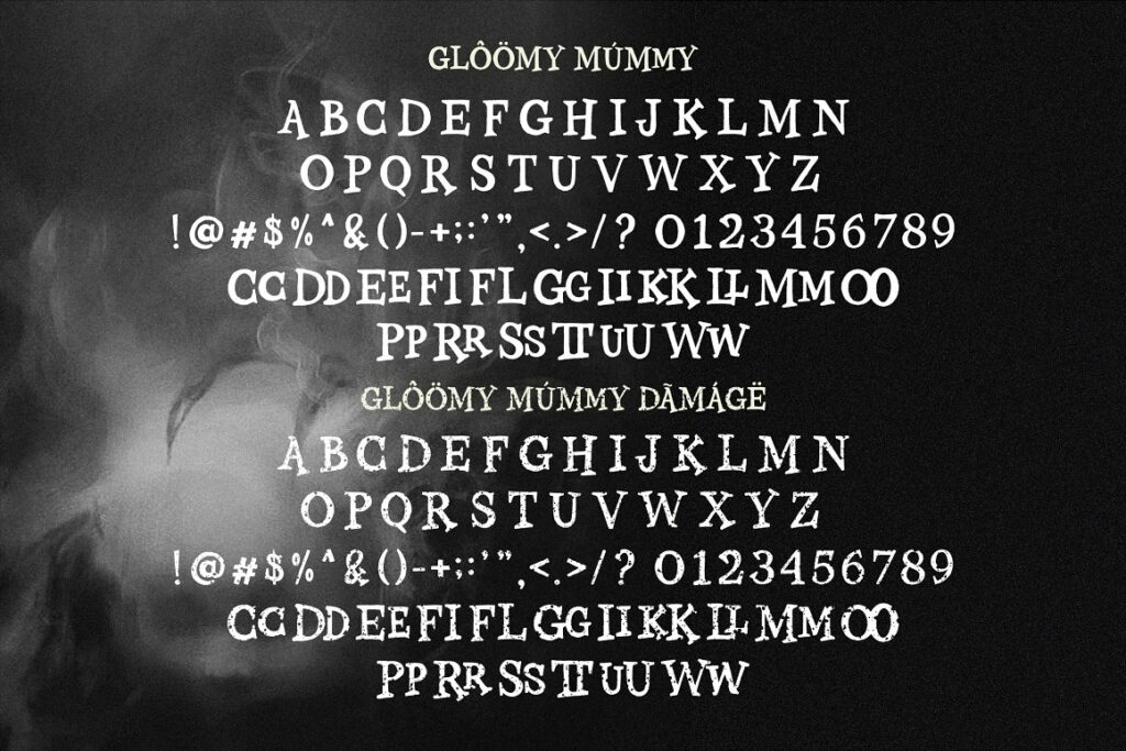 Gloomy mummy font alphabet.