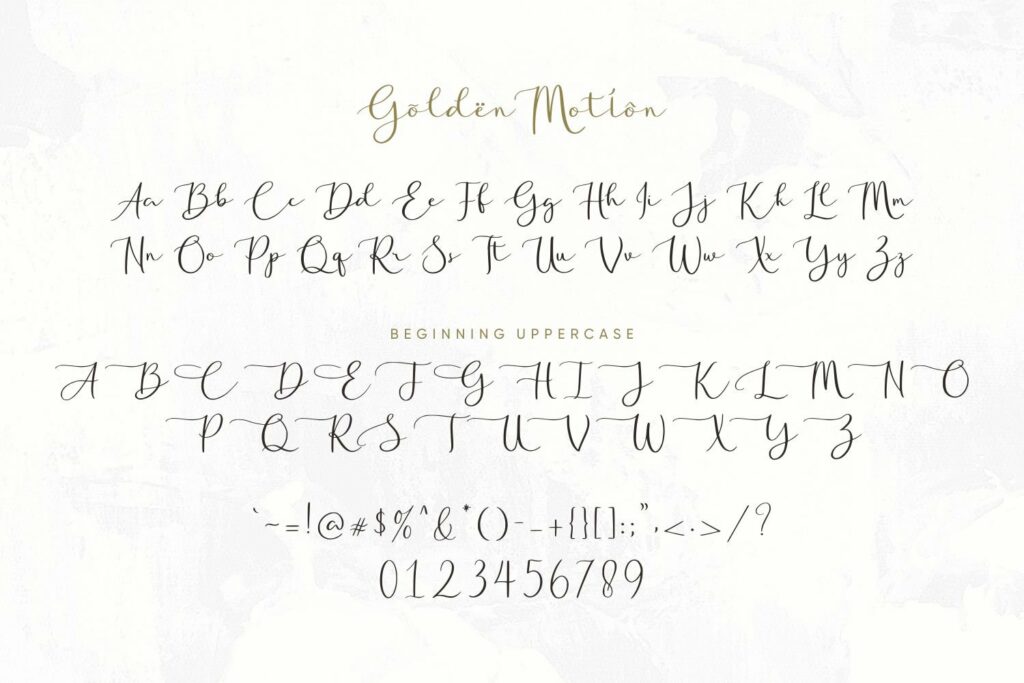 Golden motion font alphabet uppercase.