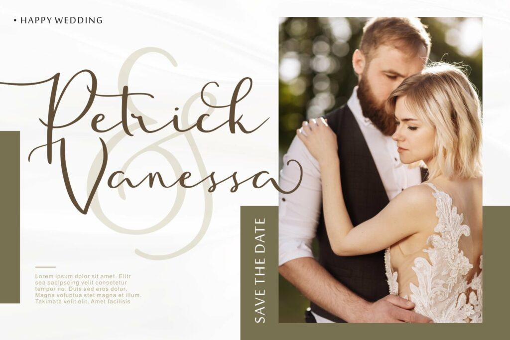 Golden motion font wedding.