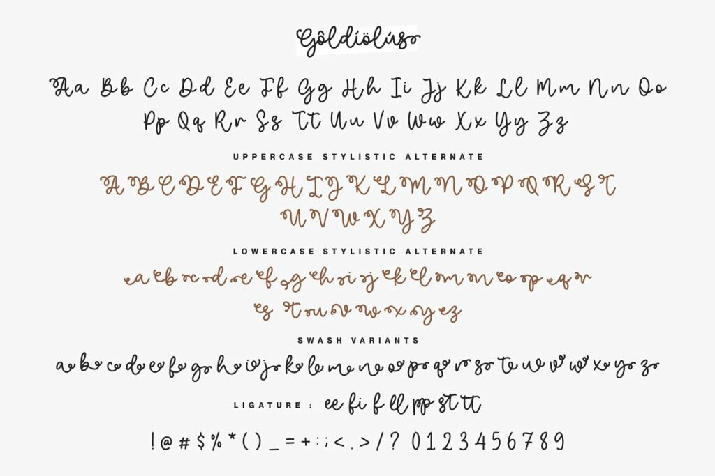 Goldiolus font alphabet.