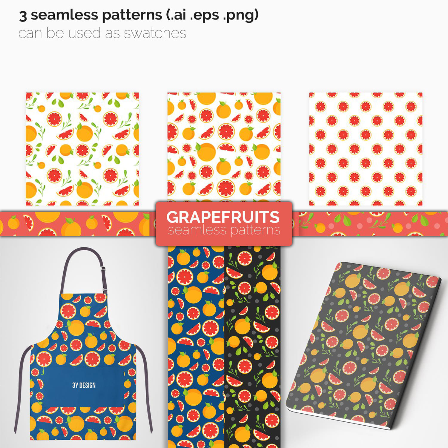 grapefruits seamless patterns illustrations.