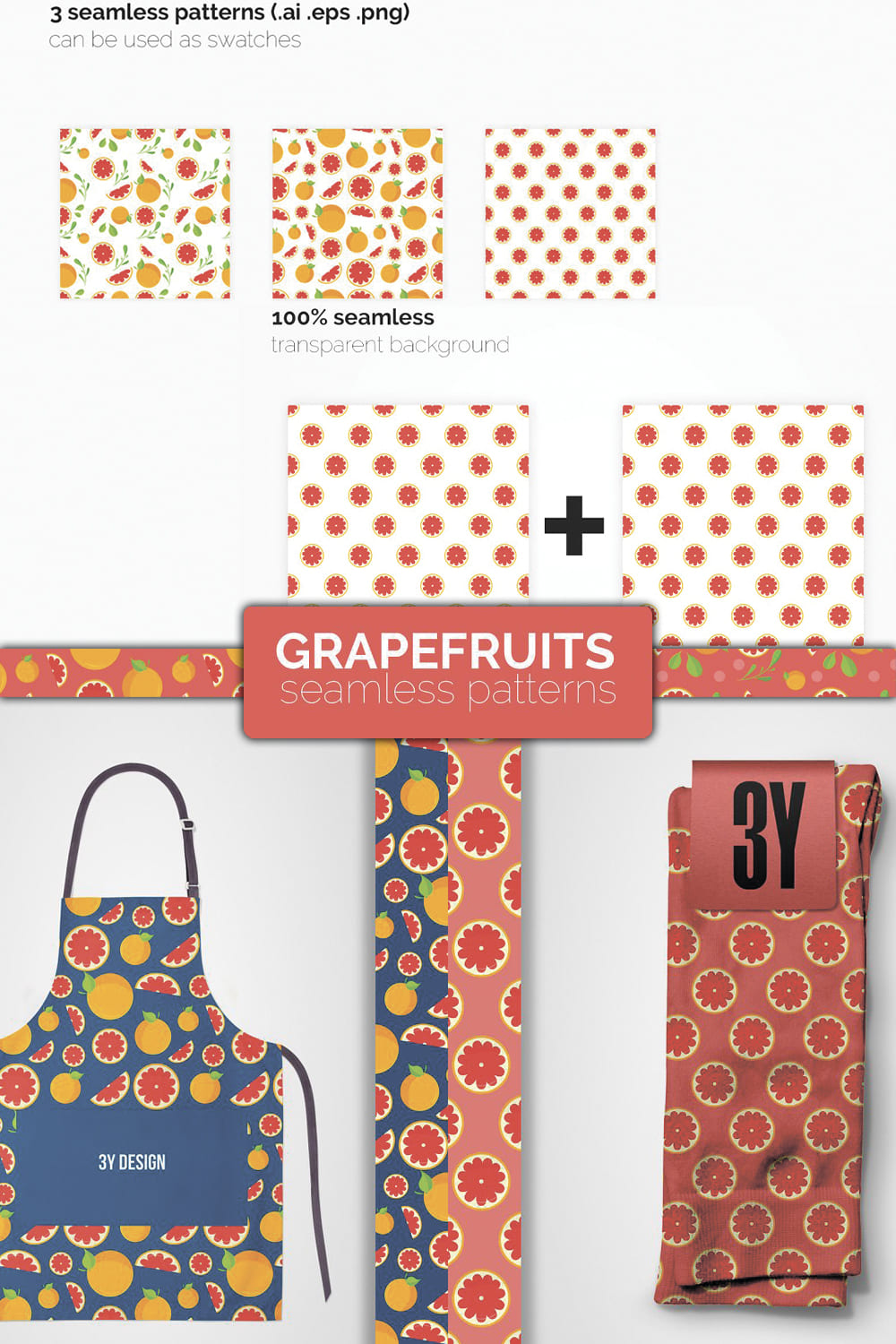Grapefruits Seamless Patterns pinterest image.