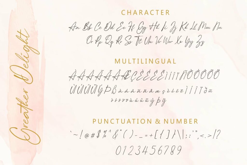 Greater delight font character punctuation.